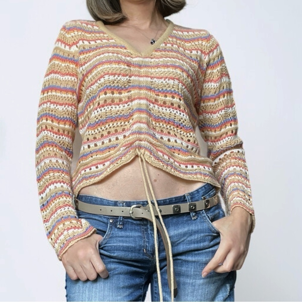 Boho Crochet Knit Sweater | Jolie & Joy Multicolor Festival Top | Size M